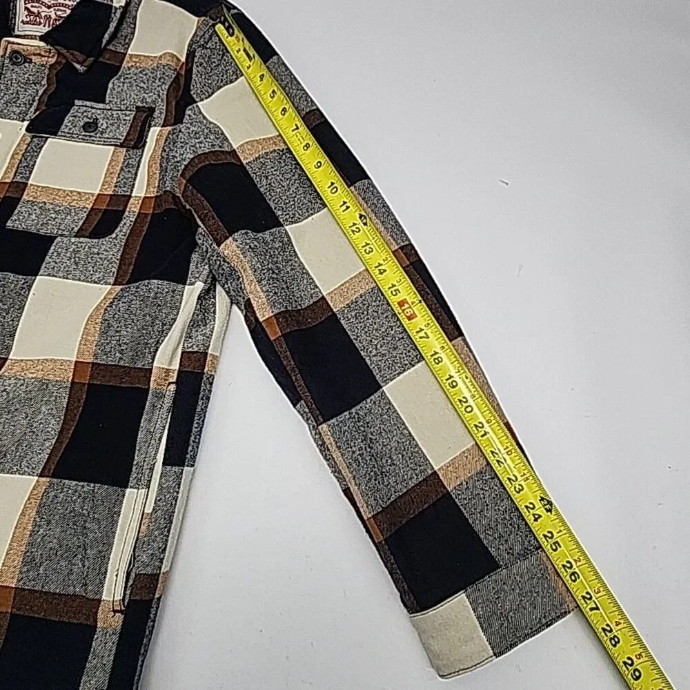 Levi Strauss Jacket Coat Quilt Lined Men Sz XL Zip Button Blue Tan Plaid Pockets